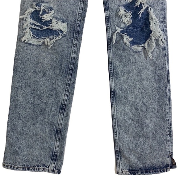 - Free People Blue Acid Wash My Own Lane Jeans Distressed Hi-rise Straight Leg - Picture 10 of 12